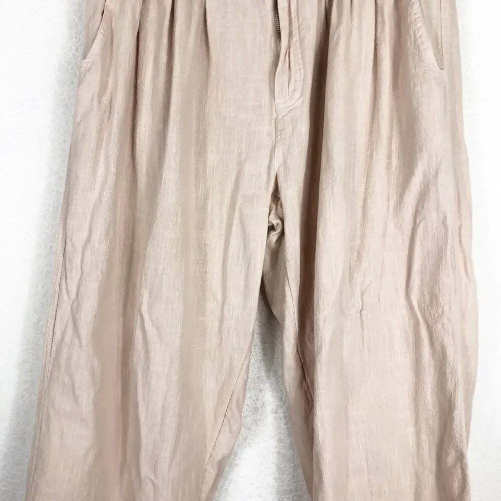 Free People Lotta Love Linen Trousers Size 10 Cream Cotton Oversized Lagenlook
